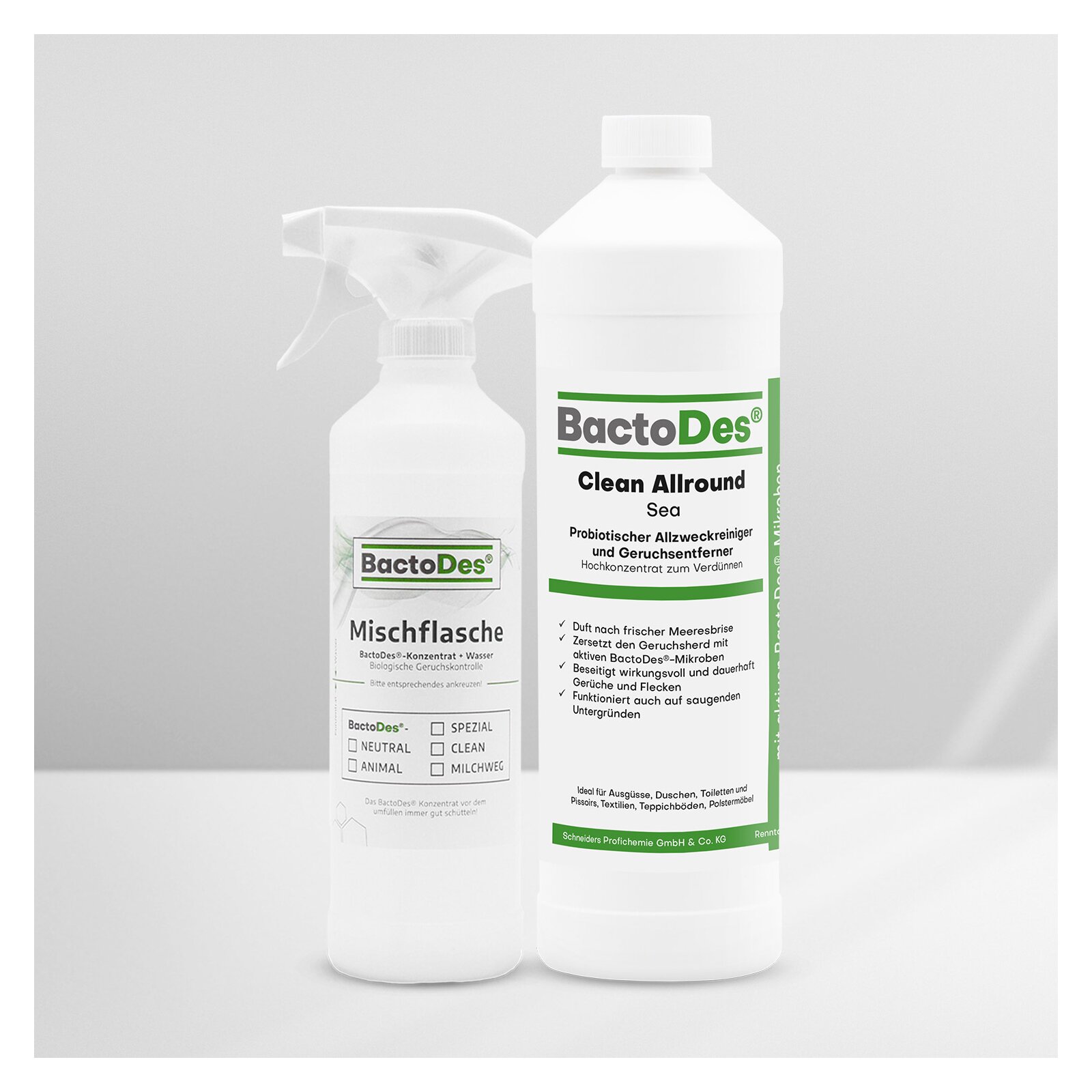 BactoDes(R) Clean Allround  Sea 1 Liter Flasche inkl 1 Misch und Sprühflasche unter Fussboden- und Teppichreiniger 