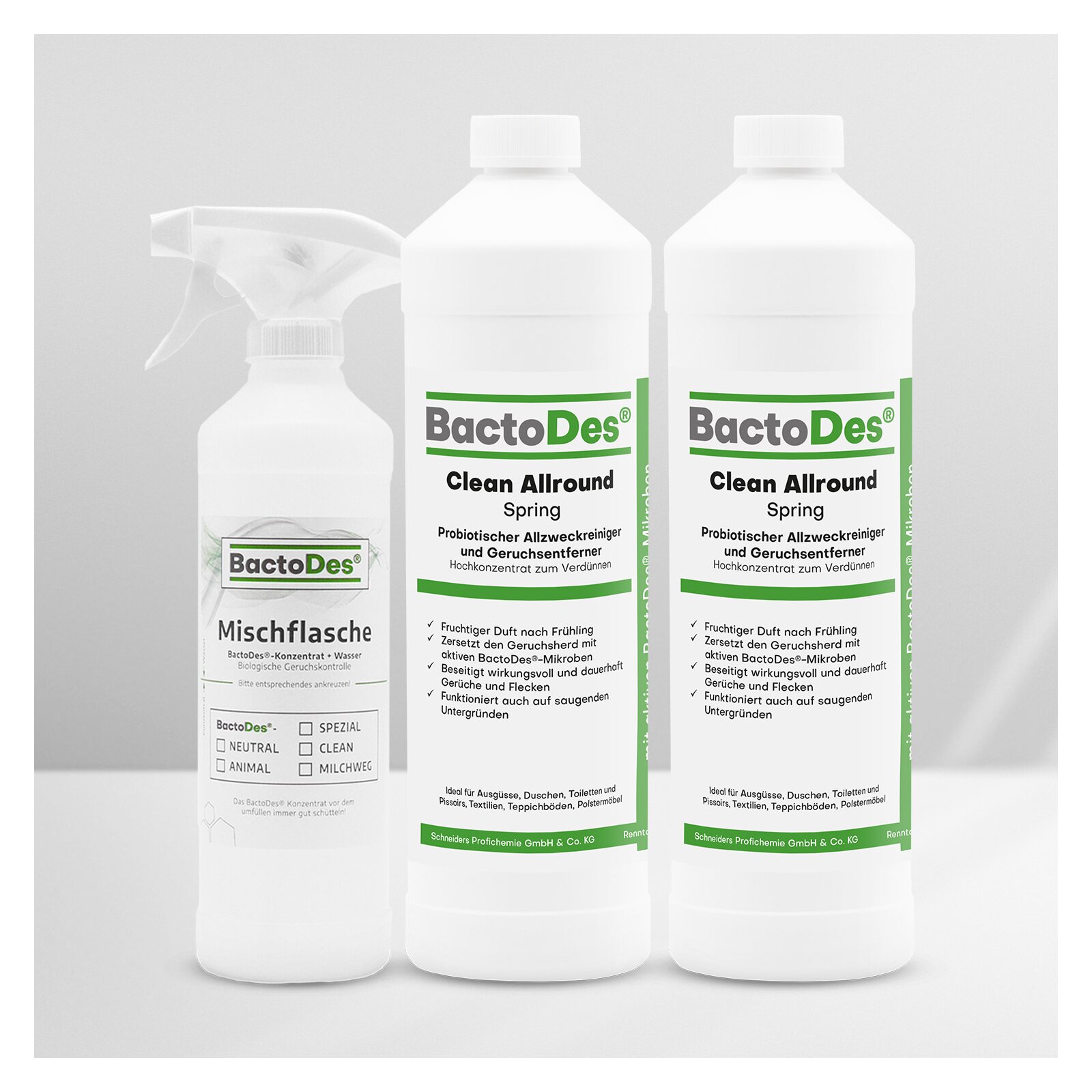 BactoDes(R) Clean Allround  Spring 2x1 Liter Set inkl 1 Misch und Sprühflasche unter BactoDes Clean Allround
