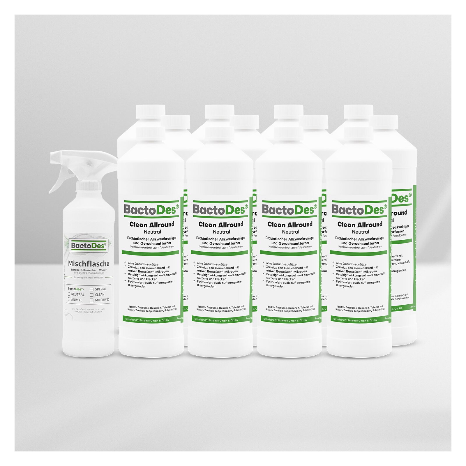 BactoDes(R)Clean Neutral  Geruchlos  ohne Geruchszusätze 12x1L Karton incl1 Misch und Sprühflasche