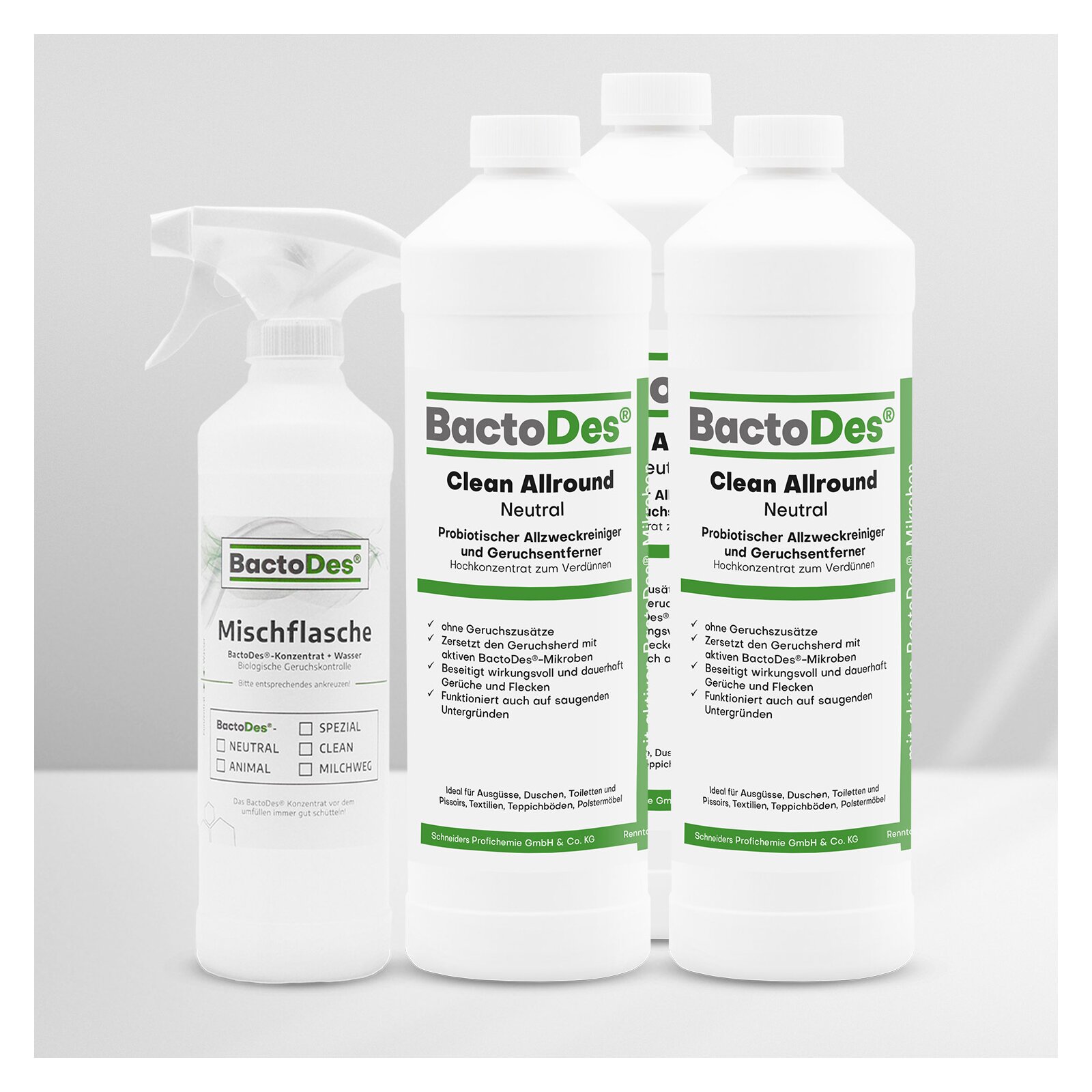 BactoDes(R)Clean Neutral  Geruchlos  ohne Geruchszusätze 3x1LiterSet incl1 MischUnd Sprühflasche