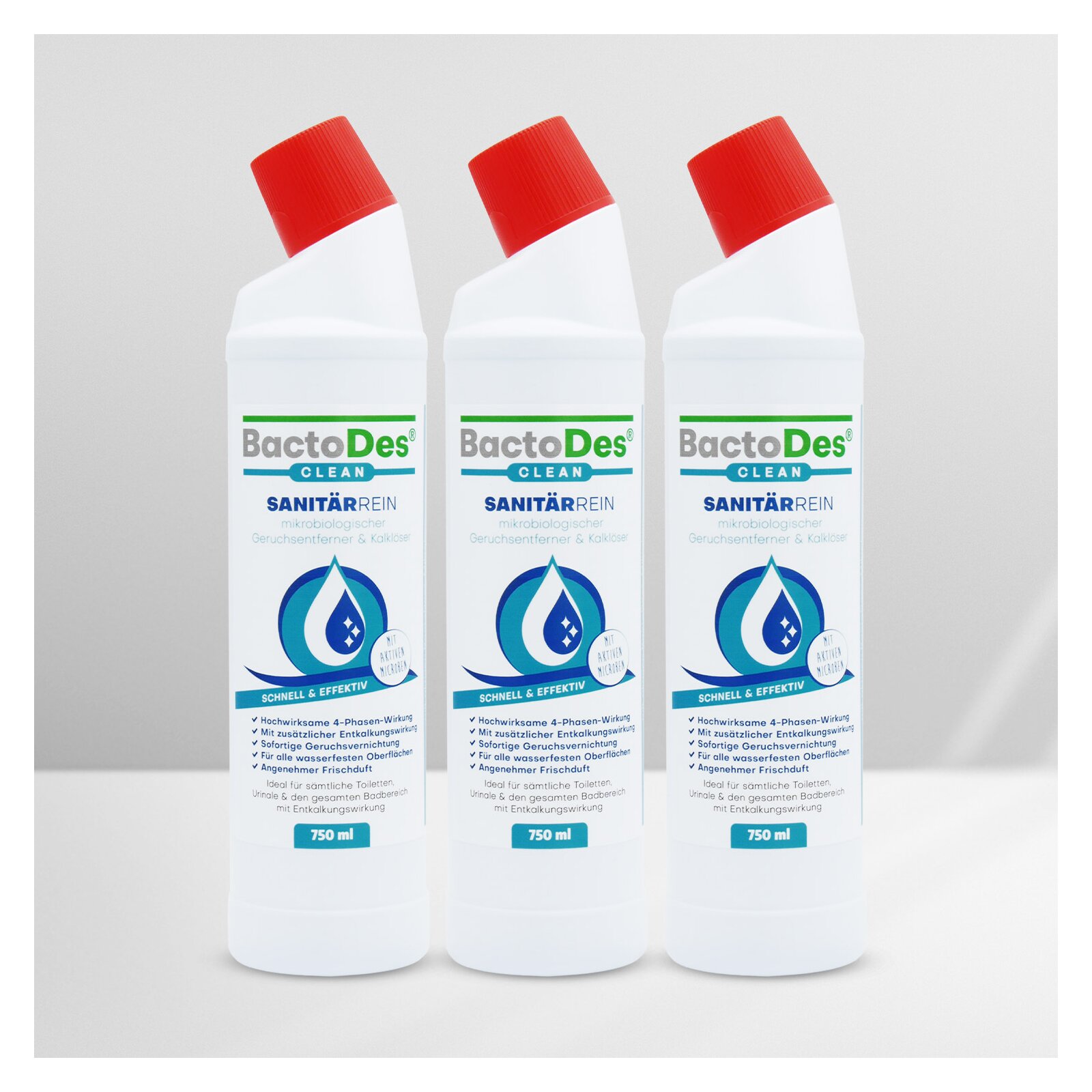 BactoDes(R) SanitärRein  Mikrobiologischer Sanitärreiniger und Geruchsentferner 750ml Flasche 3 Flaschen unter BactoDes Clean SanitaerRein