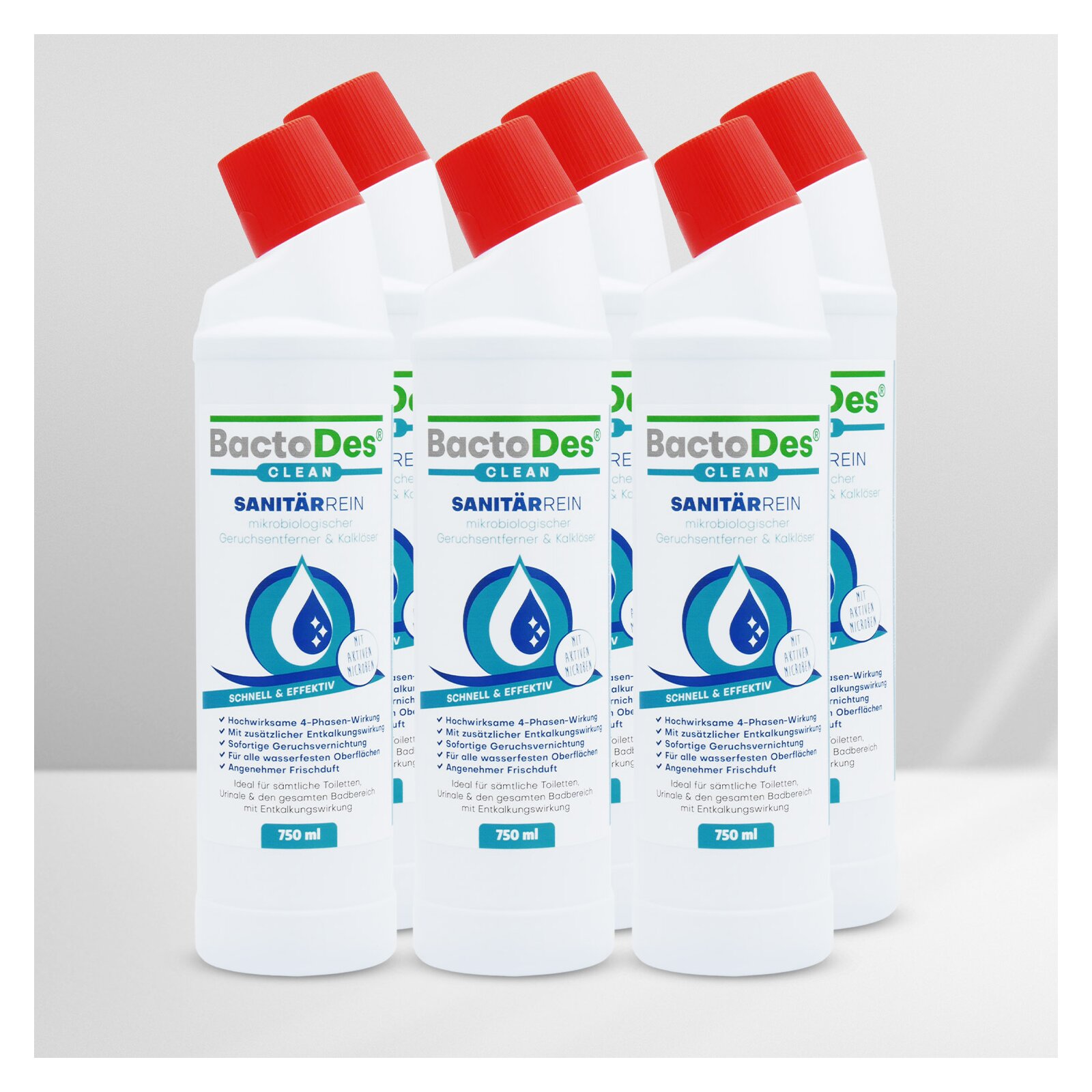 BactoDes(R) SanitärRein  Mikrobiologischer Sanitärreiniger und Geruchsentferner 750ml Flasche 6 Flaschen