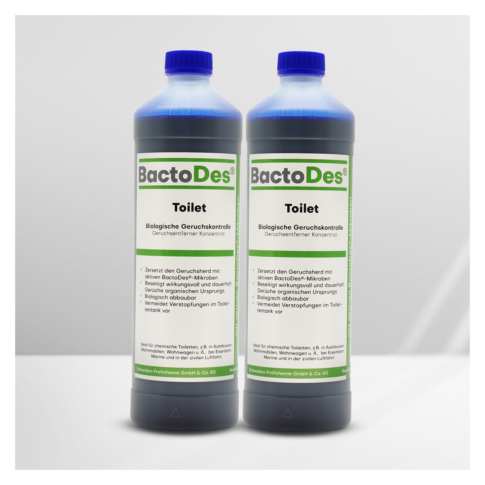 BactoDesToilet biologischer Geruchsentferner für Campingtoiletten 1L 2x1Liter Set unter Geruchskiller fuer chemische Toiletten
