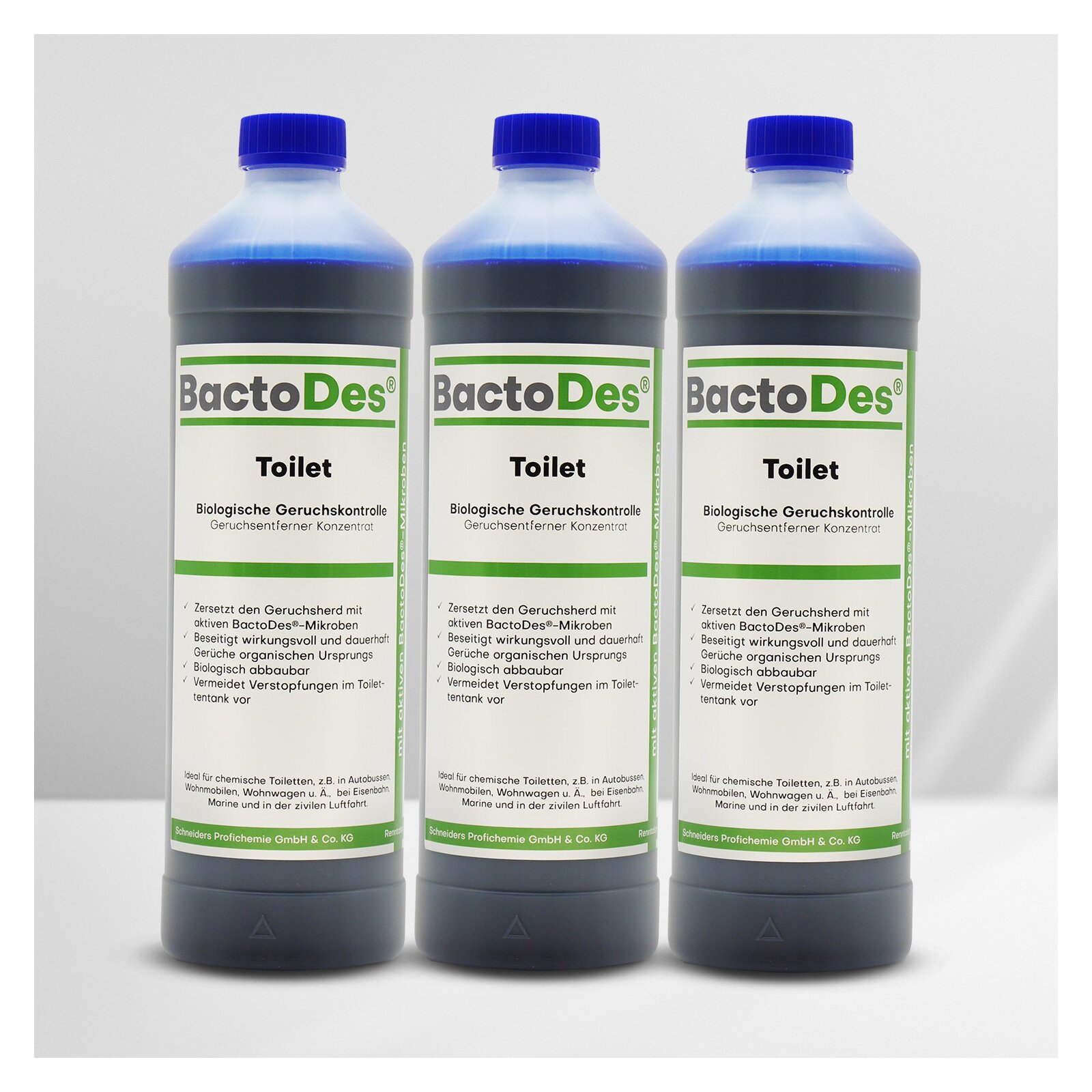 BactoDesToilet biologischer Geruchsentferner für Campingtoiletten 1L 3x1Liter Set