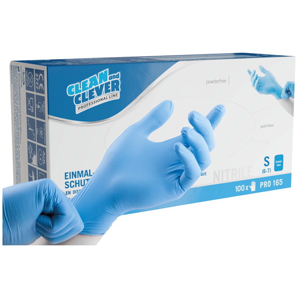 PRO165 Nitrilhandschuh Gr-S CLEAN and CLEVER 100Stk (10) puderfrei blau unsteril