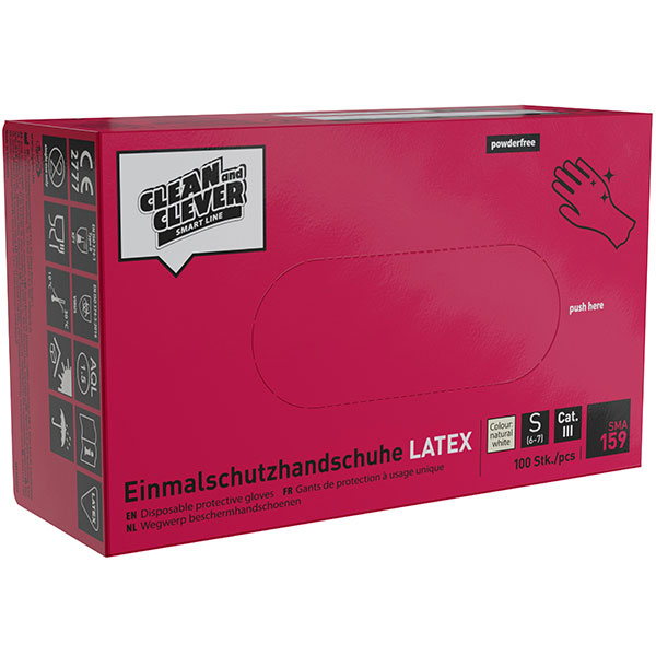 SMA159 Latexhandschuh Gr-S CLEAN and CLEVER 100Stk (10) puderfrei naturweiss unsteril