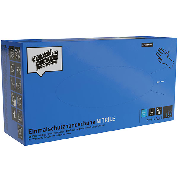 SMA165 Nitrilhandschuh Gr-L CLEAN and CLEVER 200Stk (10) puderfrei blau unsteril unter Unassigned
