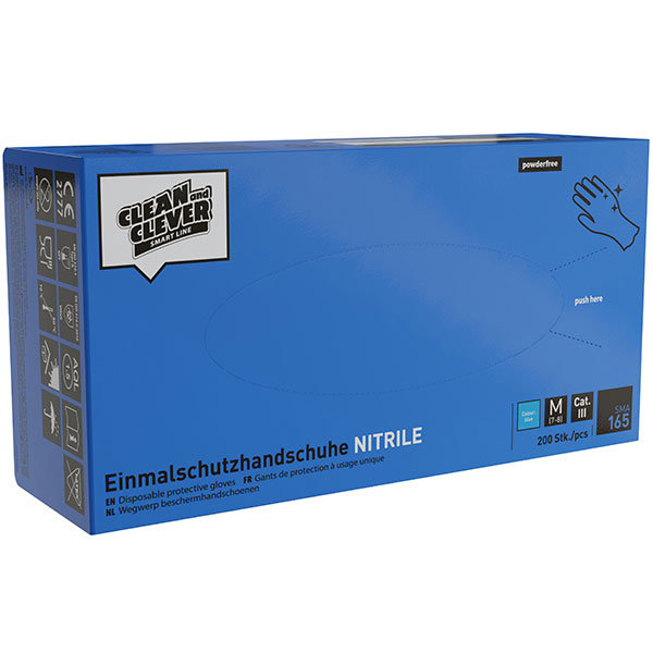 SMA165 Nitrilhandschuh Gr-M CLEAN and CLEVER 200Stk (10) puderfrei blau unsteril